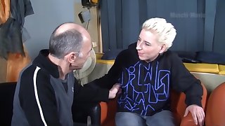 Creepy old man talks a hot mature slut into having sex with him